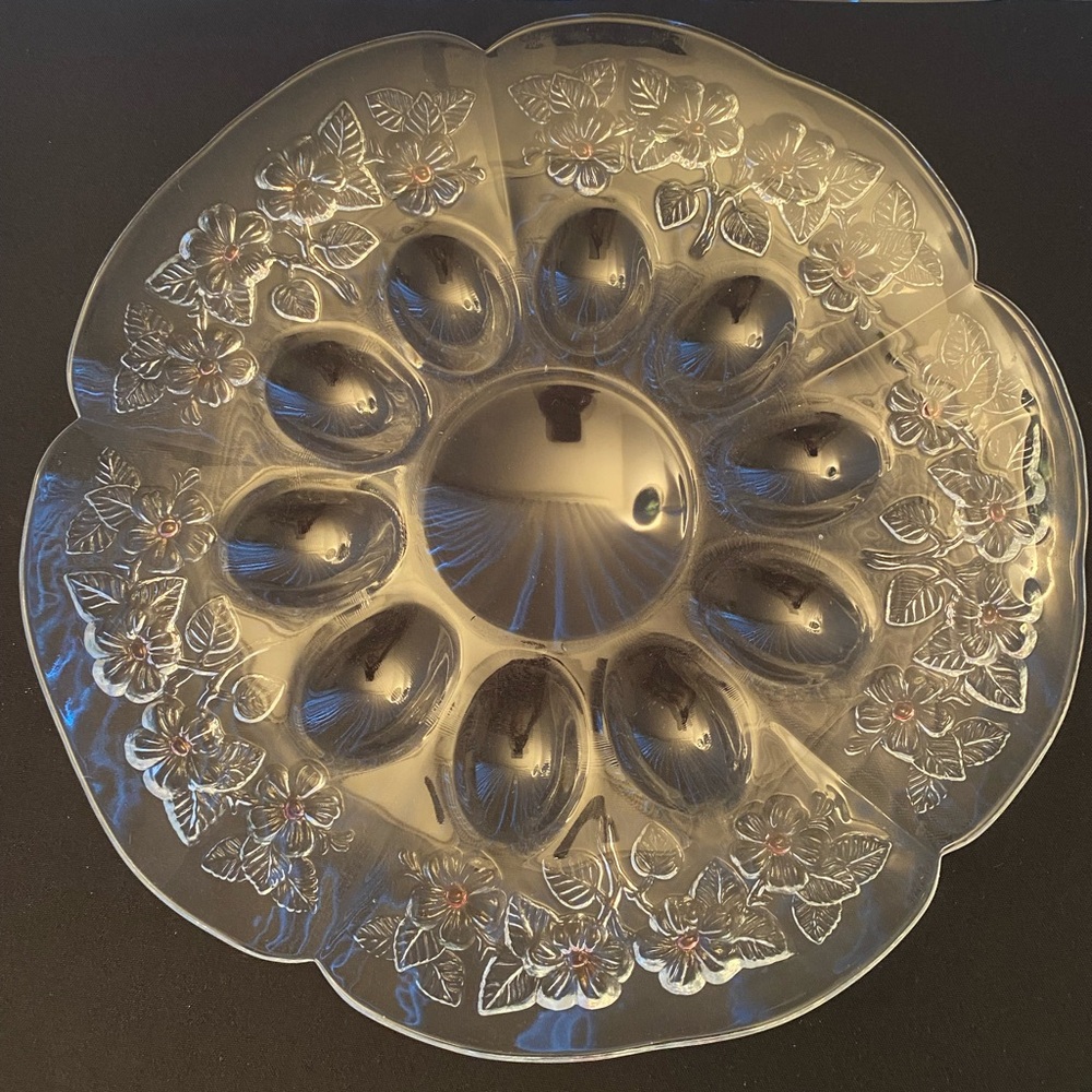 Mikasa Clear Floral Glass Deviled Egg Server